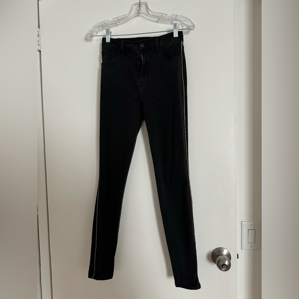 J BRAND high-rise skinny dark-grey jeans w/ gold side stripes lampas size 25 XS